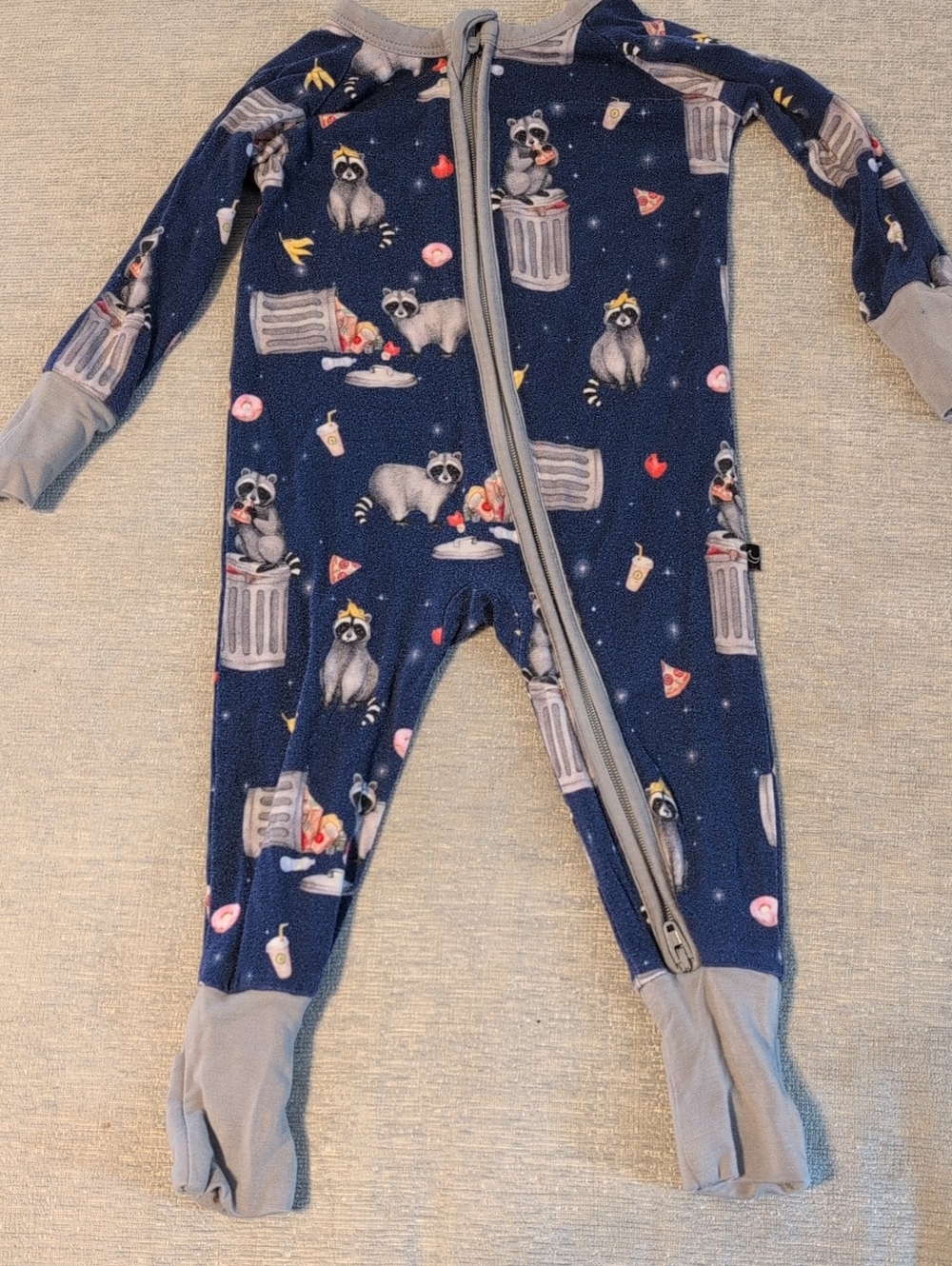 Navy Raccoon Print One-Piece Pajamas - Sleepy Sloth